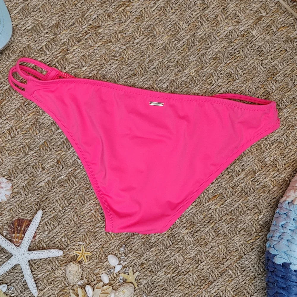 VICTORIA'S SECRET " THE STRAPPY CHEEKY" CRICHET DETAIL BIKINI BOTTOM, HOT PINK L - Picture 4 of 6